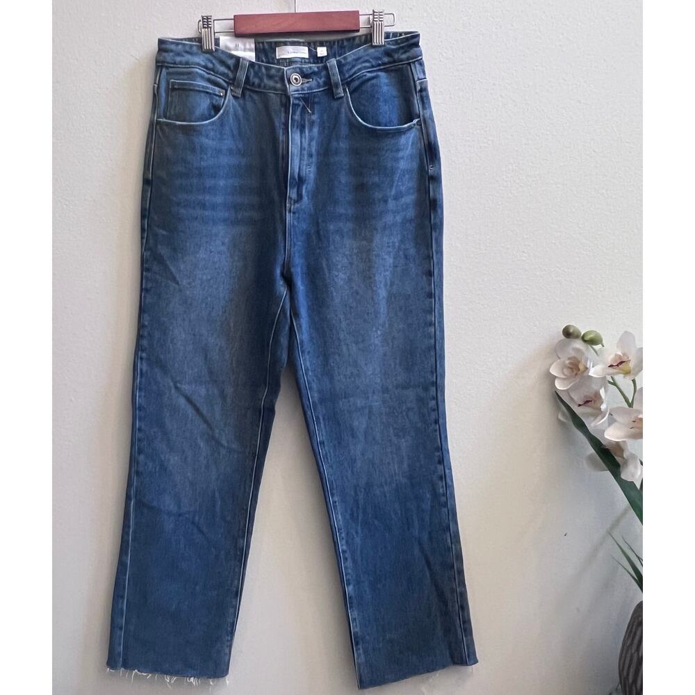 A Loves A Womens High Rise Straight Leg Denim Raw Hem Medium Wash 31 Momcore NEW
